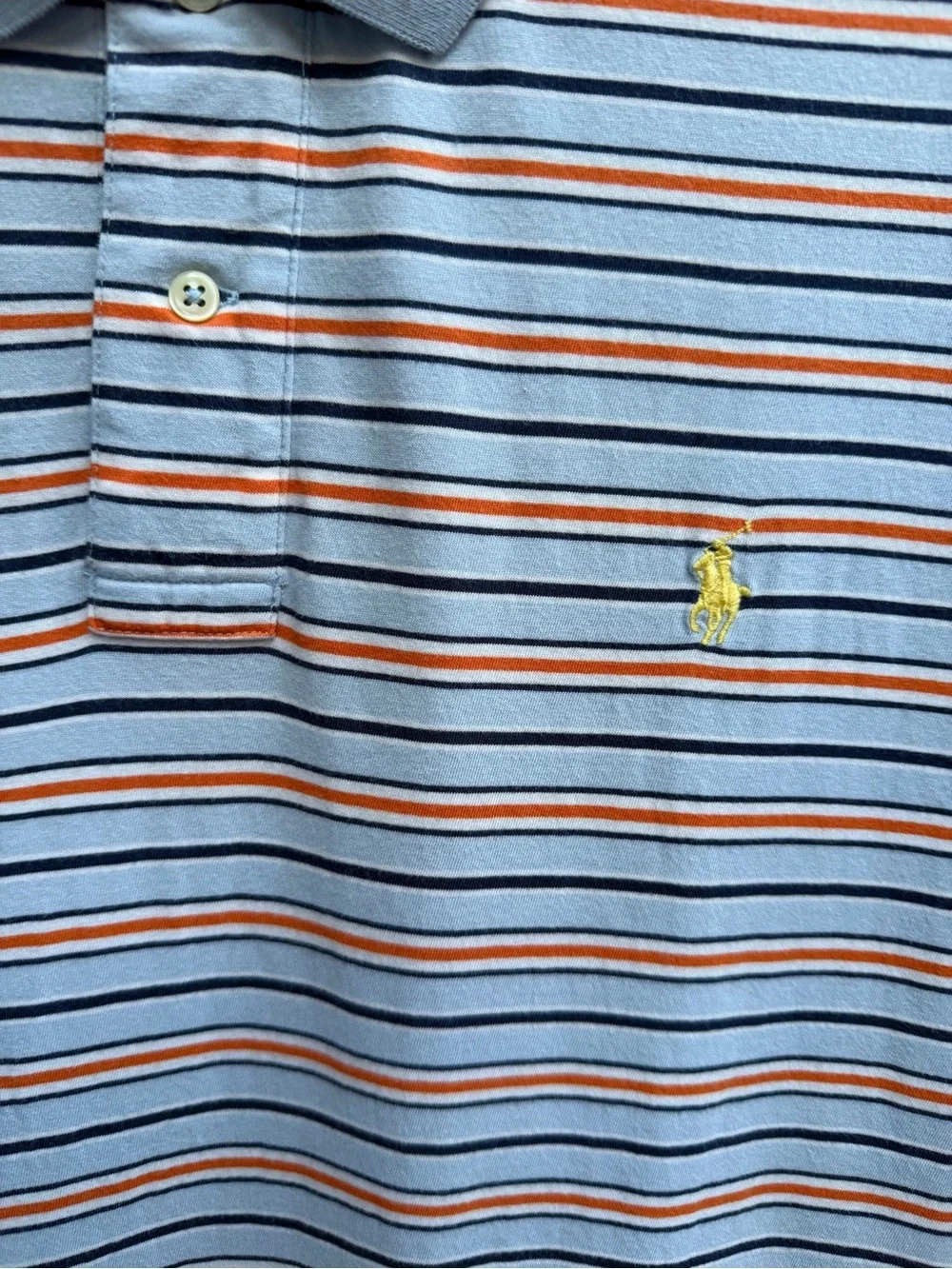 Polo Ralph Lauren Men’s XL Light Blue Navy & Orange Striped Polo Shirt P1